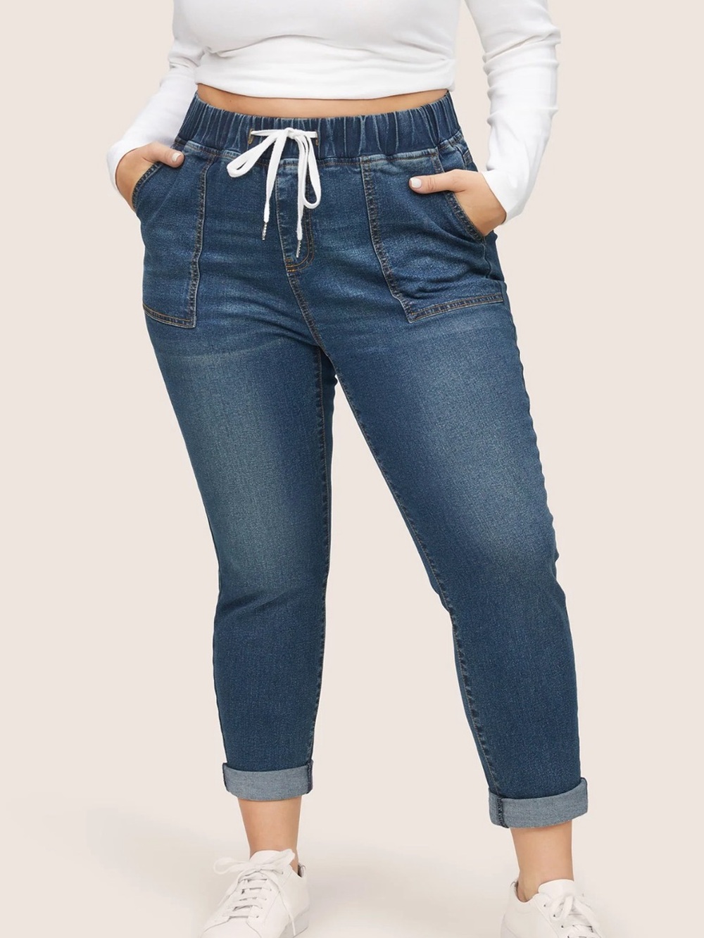 BloomChic Plus size XL Drawstring Elastic Waist Roll Hem Jeans us18